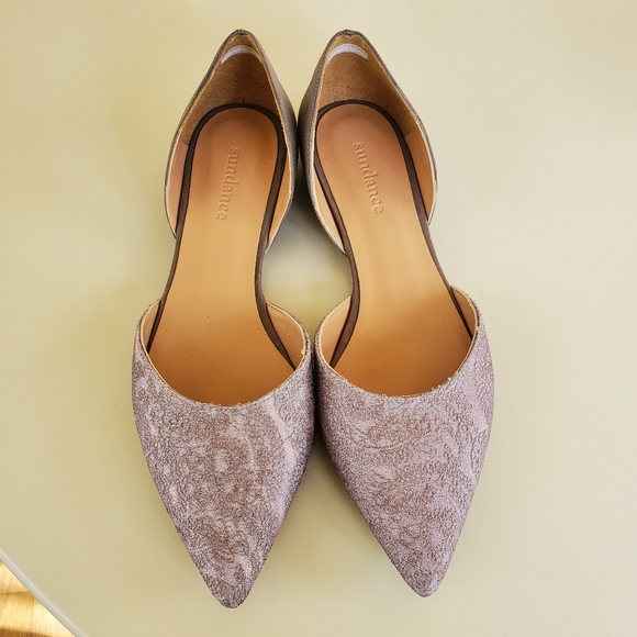 Sundance Catalog Pointed Toe Flats 39 Damask Lace Shimmer Leather 8.5 - Picture 1 of 9